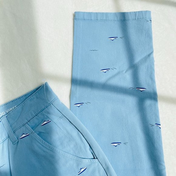 Mugsy Mens Waverunner Chino Pants 31x30 GOOD VIBES Light Blue Stretchy Jet Ski - Picture 4 of 9
